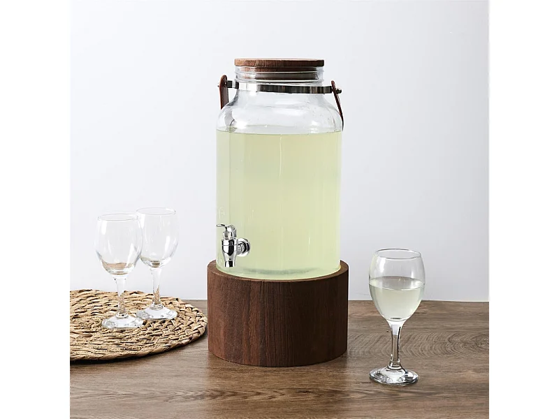 Fontaine 6l Support Bois Et Anse Transparent, Marron