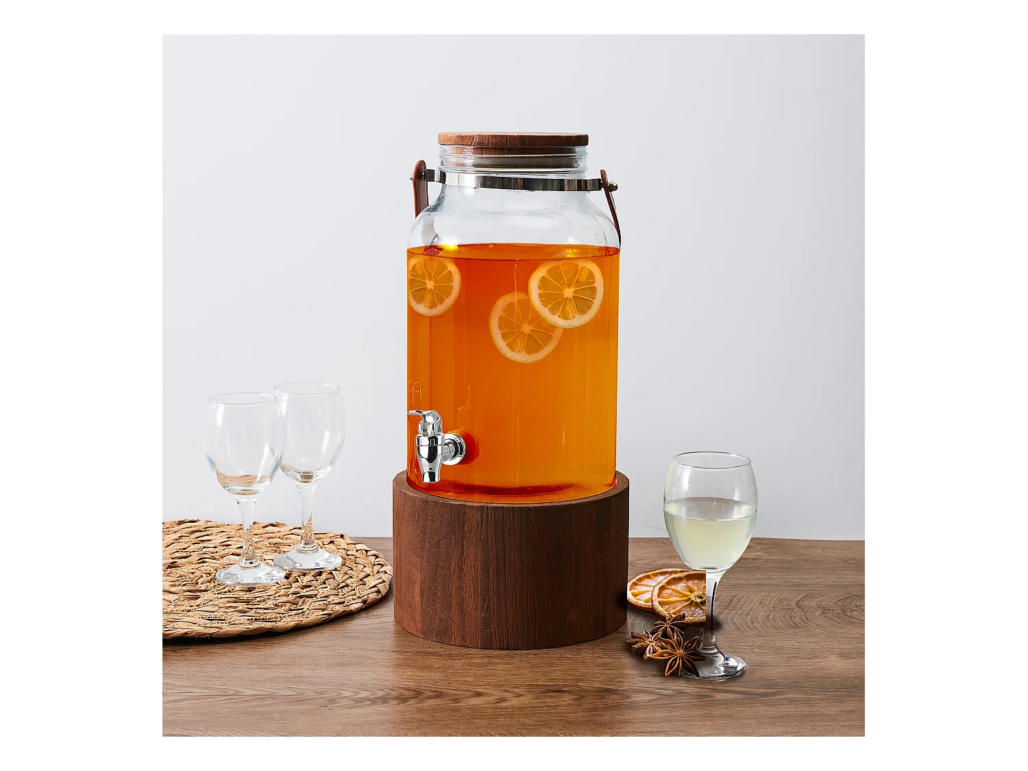 Fontaine 6l Support Bois Et Anse Transparent, Marron