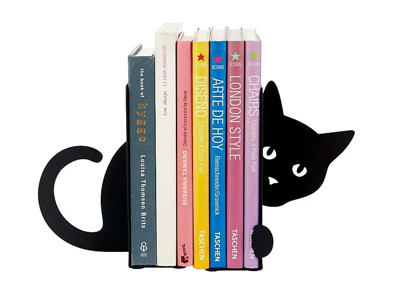 Buchstütze aus schwarzem Metall Tiere Katze