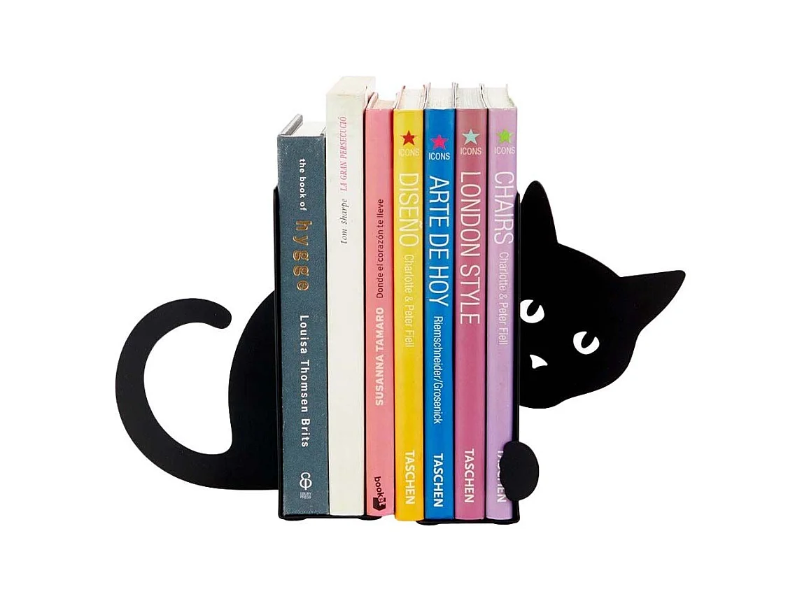 Serre-livres en métal noir Animaux Chat