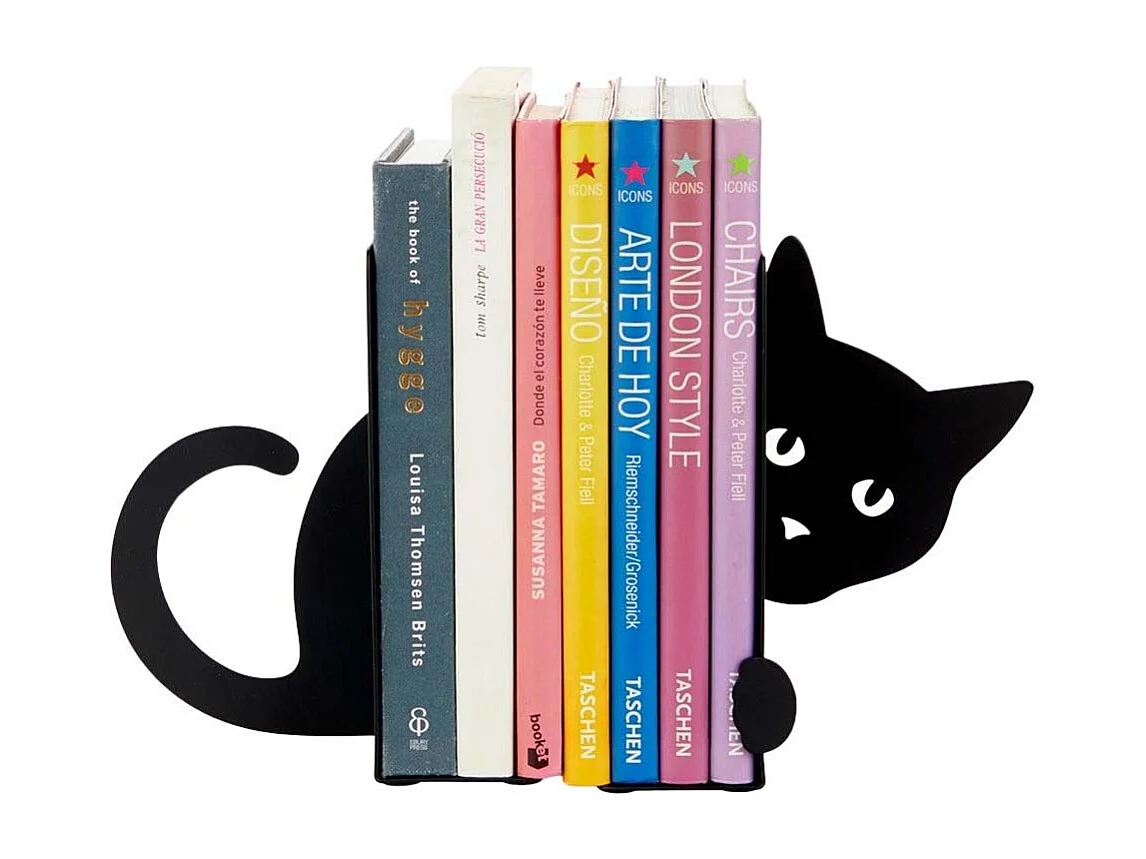 Fermalibro in metallo nero Animali Gatto