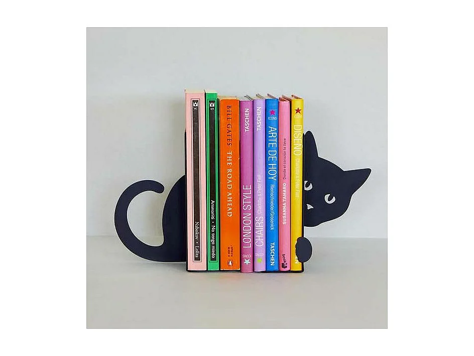 Fermalibro in metallo nero Animali Gatto