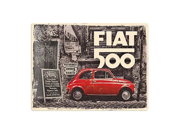 Plaque décorative en métal en relief 40 x 30 cm Fiat 500 - Red car in the street