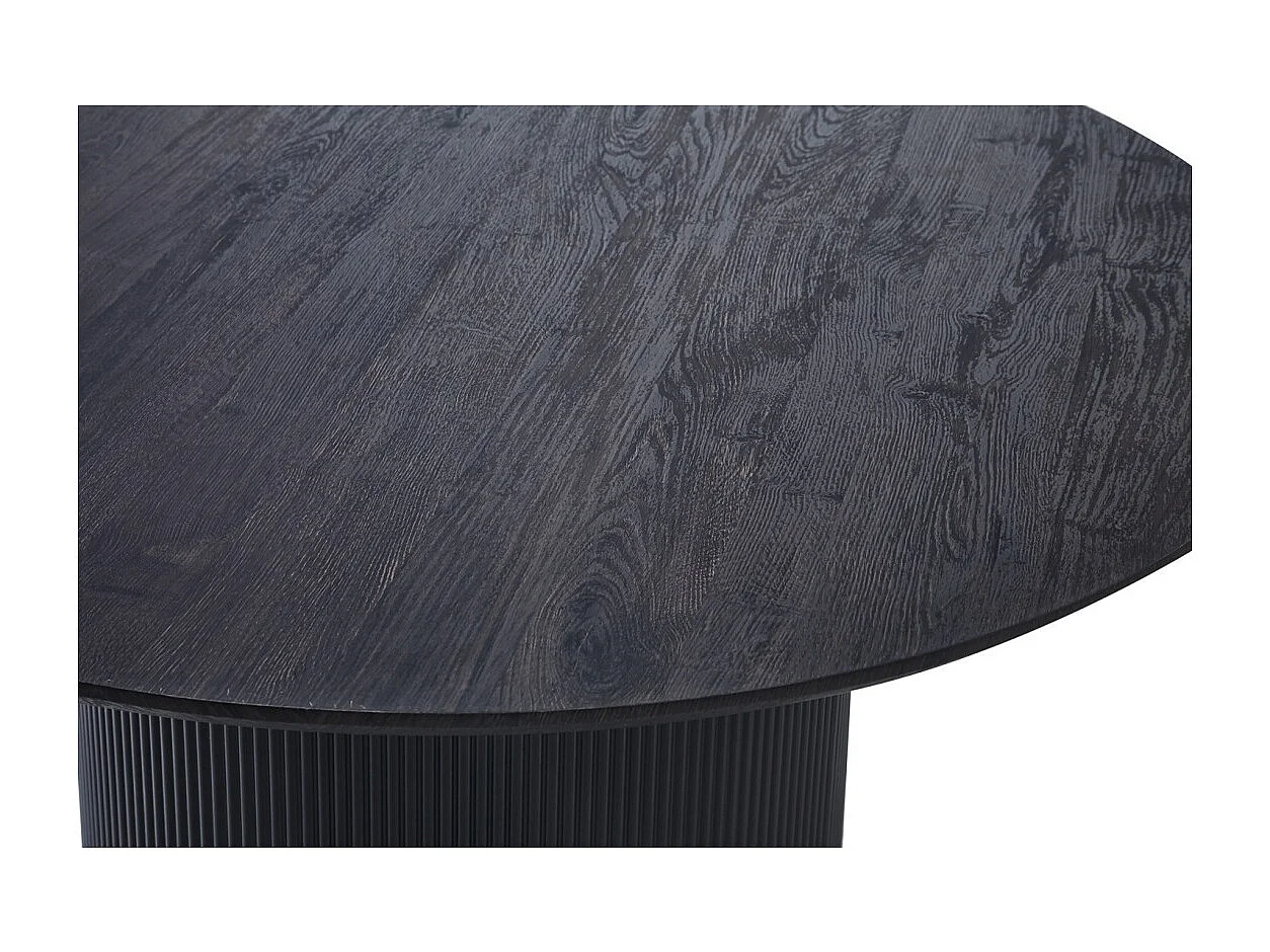 Mesa de comedor redonda VAGOS efecto madera marrón oscuro, ideal para un comedor acogedor.