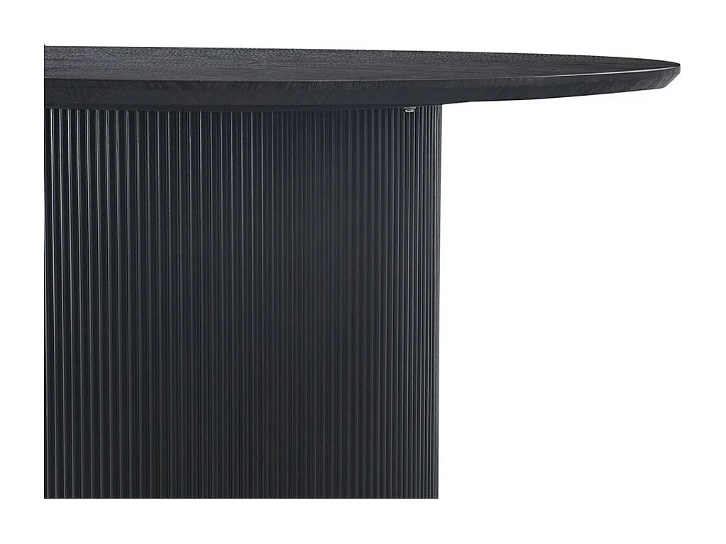 Mesa de comedor redonda VAGOS efecto madera marrón oscuro, ideal para un comedor acogedor.