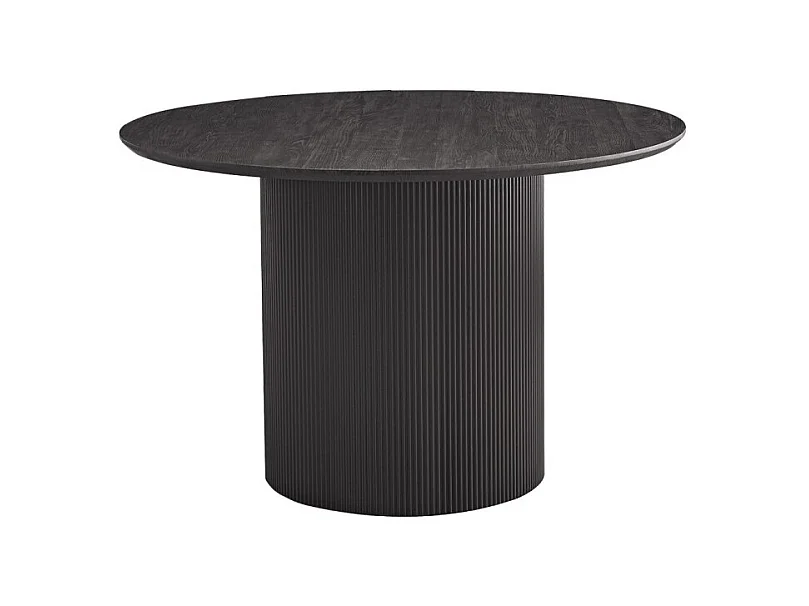Table à manger ronde VAGOS effet bois brun foncé, idéal pour une salle à manger conviviale