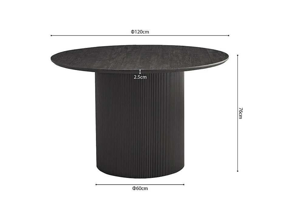 Table à manger ronde VAGOS effet bois brun foncé, idéal pour une salle à manger conviviale