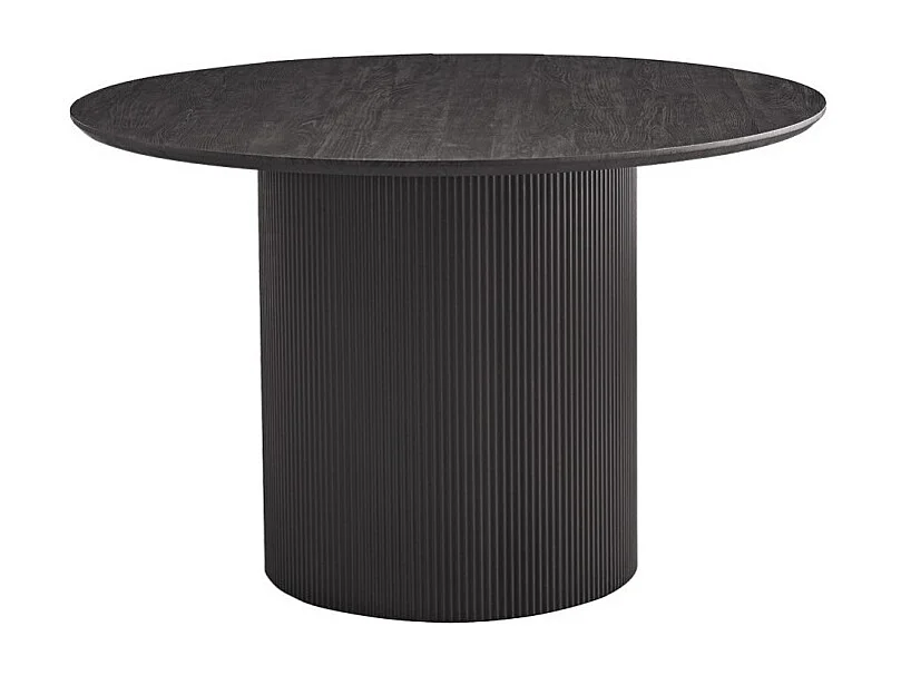 Table à manger ronde VAGOS effet bois brun foncé, idéal pour une salle à manger conviviale