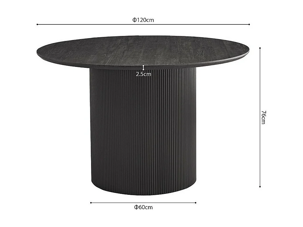 Table à manger ronde VAGOS effet bois brun foncé, idéal pour une salle à manger conviviale