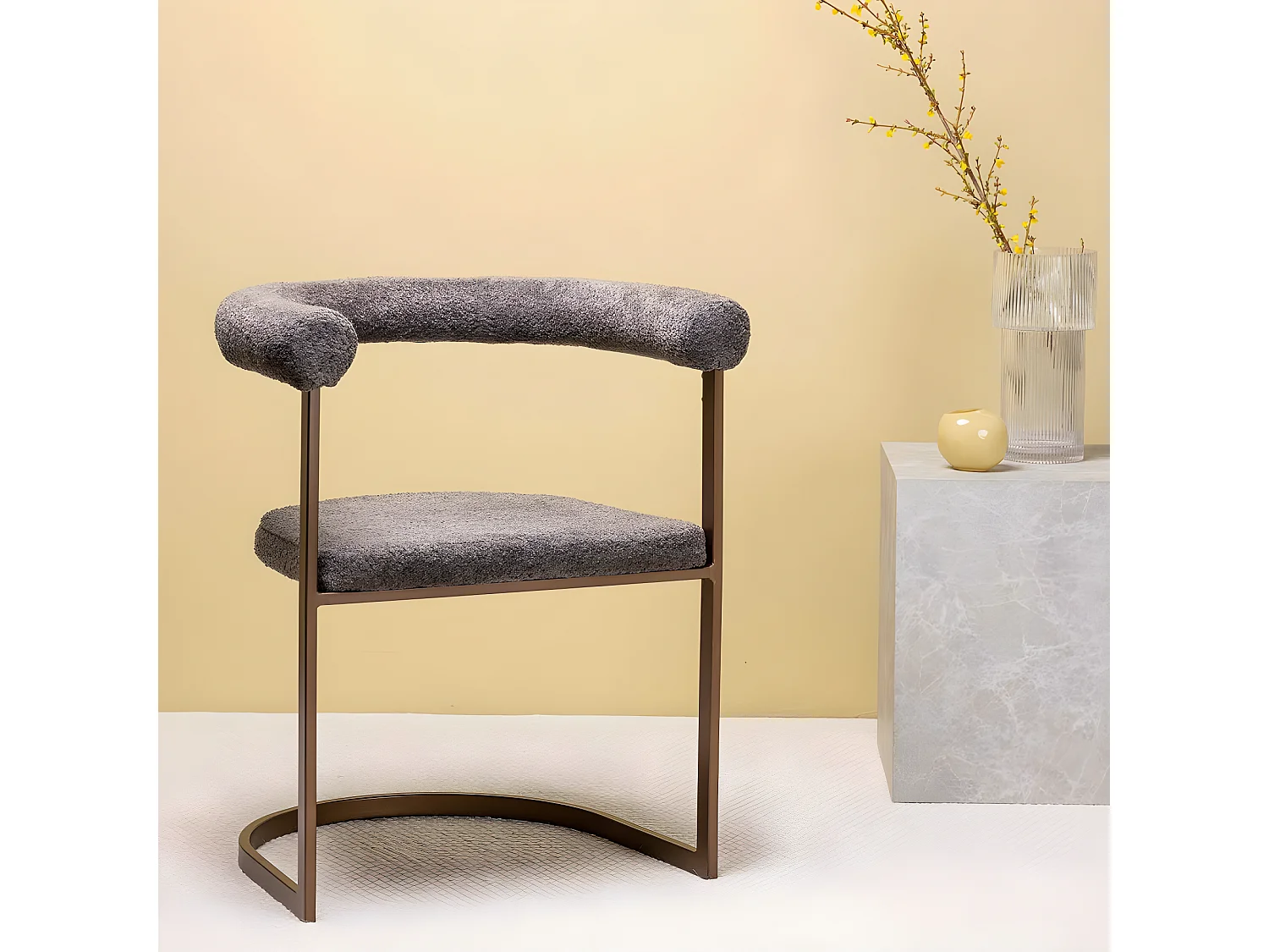 Chaise en tissu bouclette et acier marron Morning (Lot de 2)