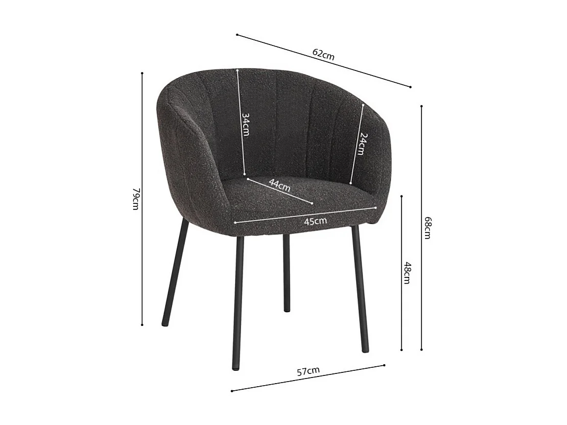Stuhl SEVILLE Schlingenstoff Grau, Maße H79 x L57 x T62, ideal für Ihre Küche oder Ihr Esszimmer.