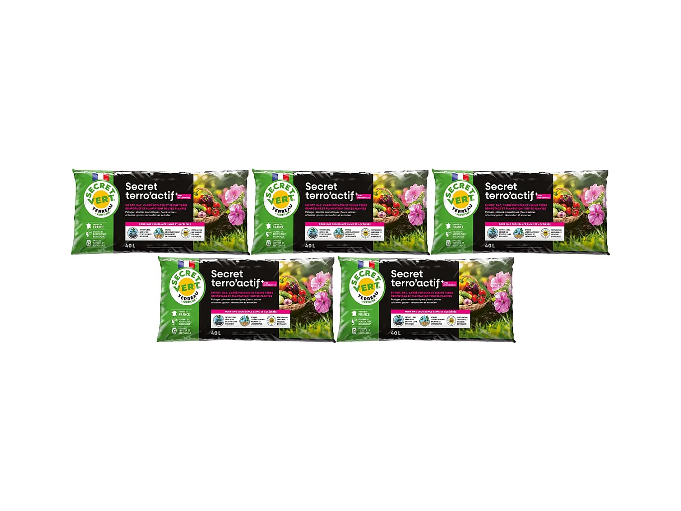 Terreau bio actif 40 litres Lot de 5