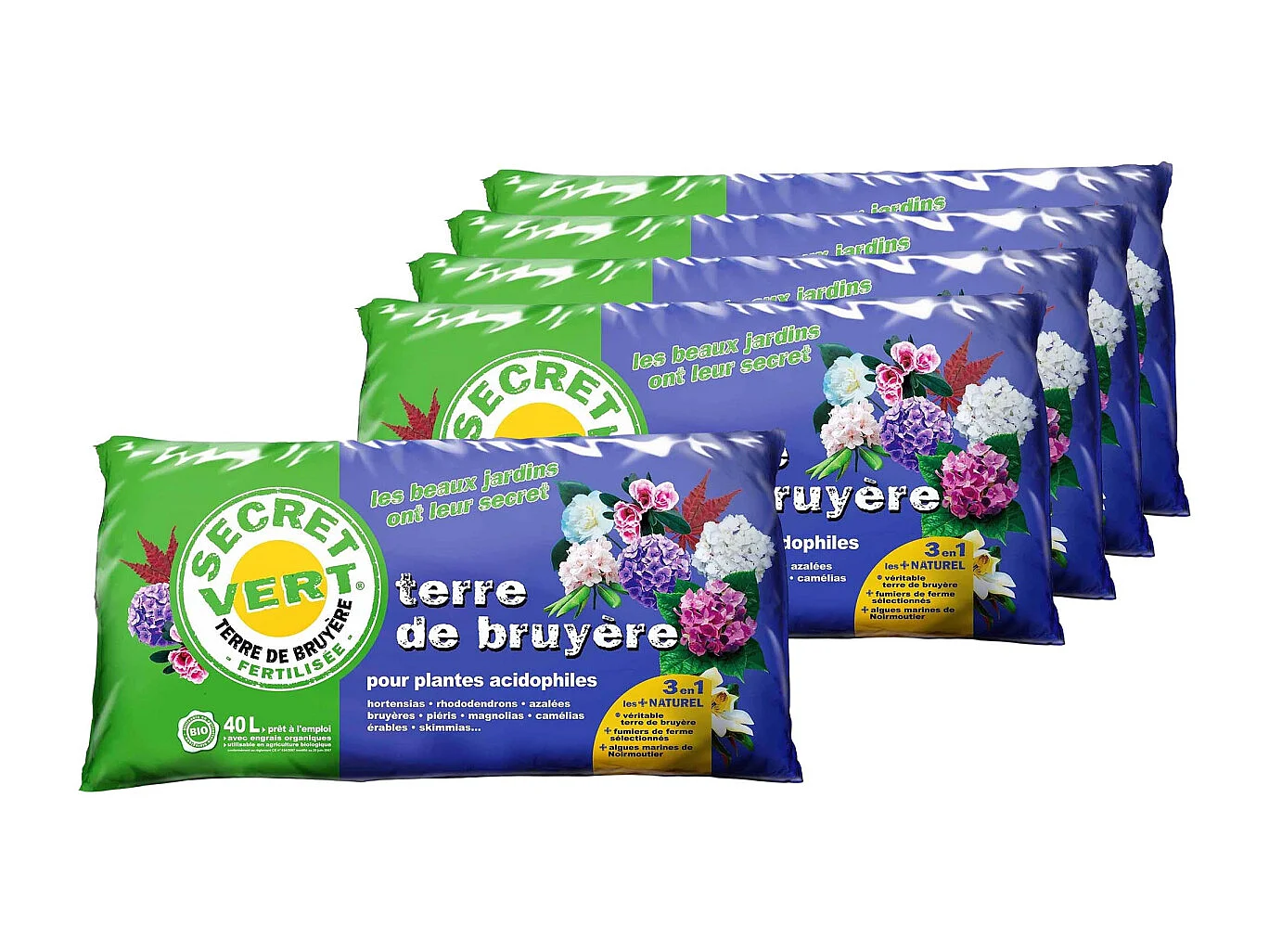 Terre de bruyère bio pour plantes acidophiles 40 litres Lot de 5
