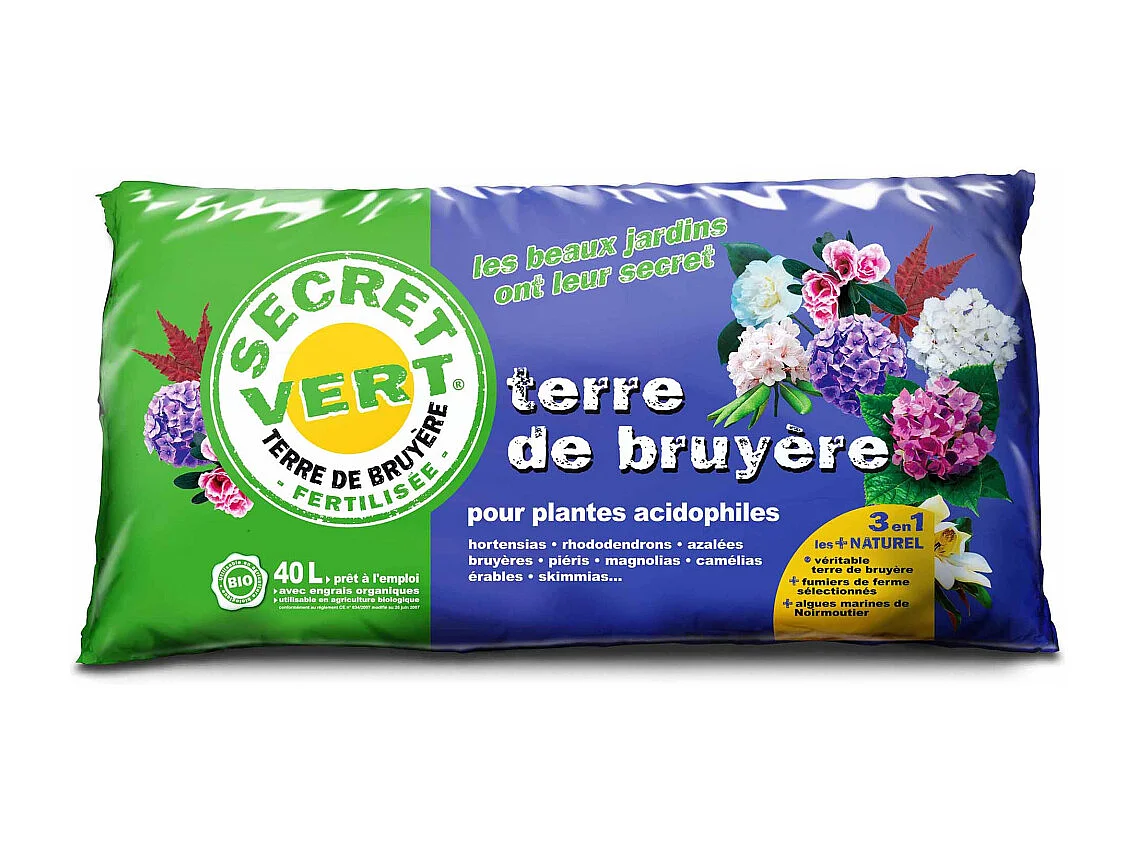 Terre de bruyère bio pour plantes acidophiles 40 litres Lot de 5