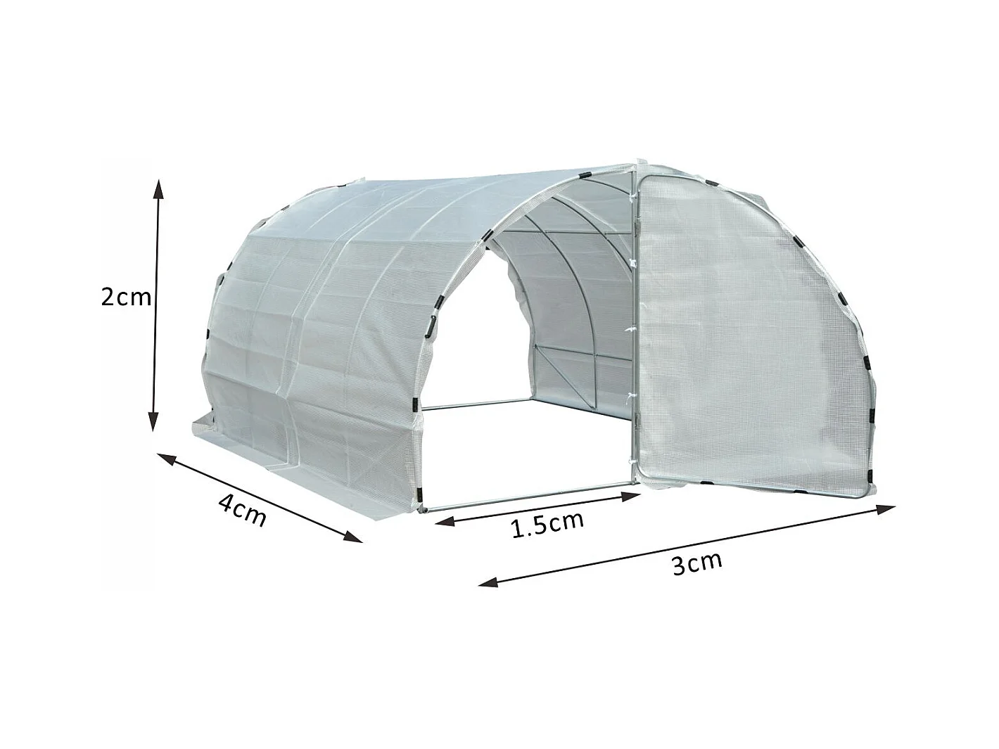 Serre de jardin tunnel surface sol 12 m² 4L x 3l x 2H m châssis tubulaire renforcé 25 mm double porte avec poignées blanc
