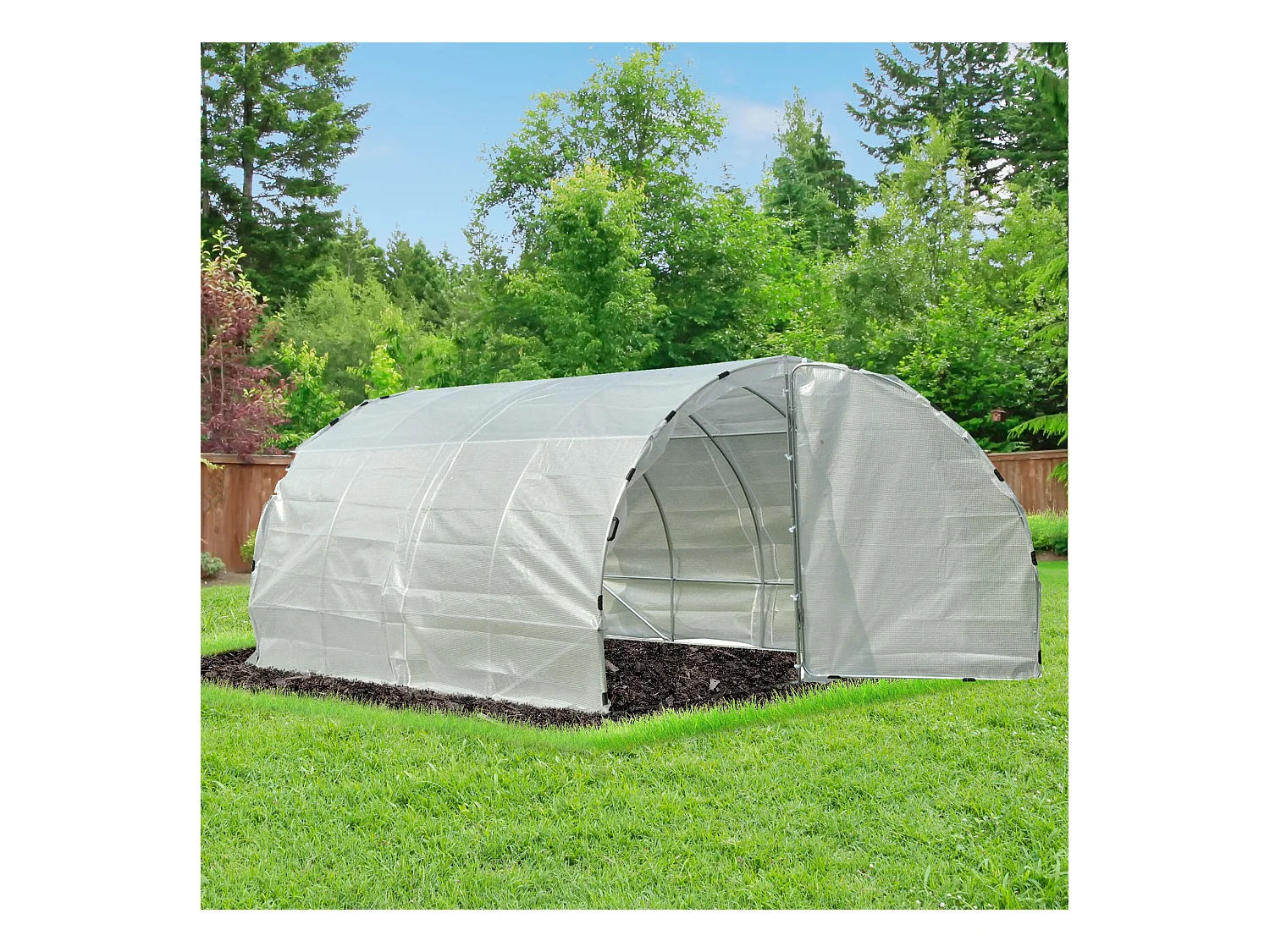 Serre de jardin tunnel surface sol 12 m² 4L x 3l x 2H m châssis tubulaire renforcé 25 mm double porte avec poignées blanc