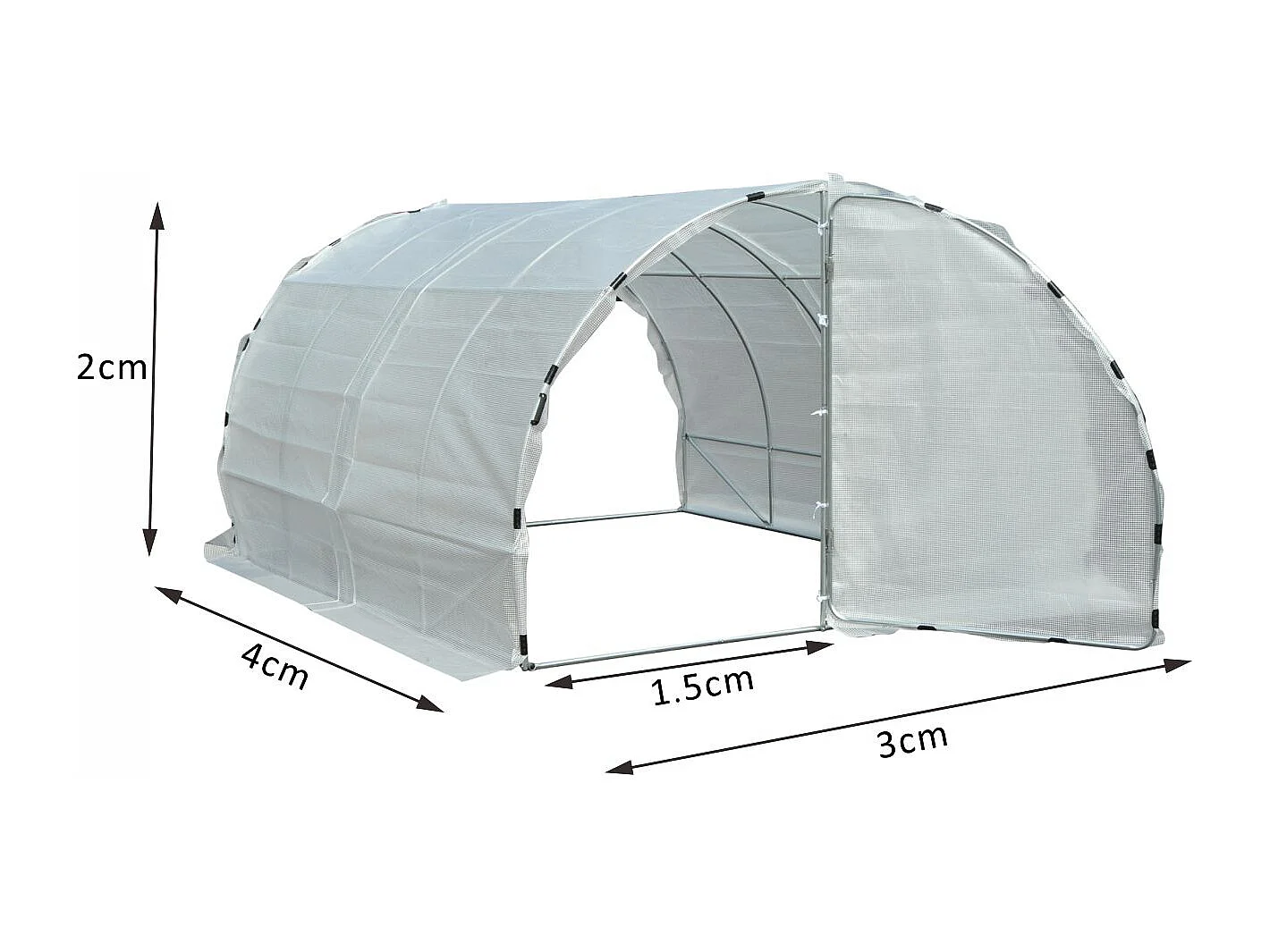 Serre de jardin tunnel surface sol 12 m² 4L x 3l x 2H m châssis tubulaire renforcé 25 mm double porte avec poignées blanc