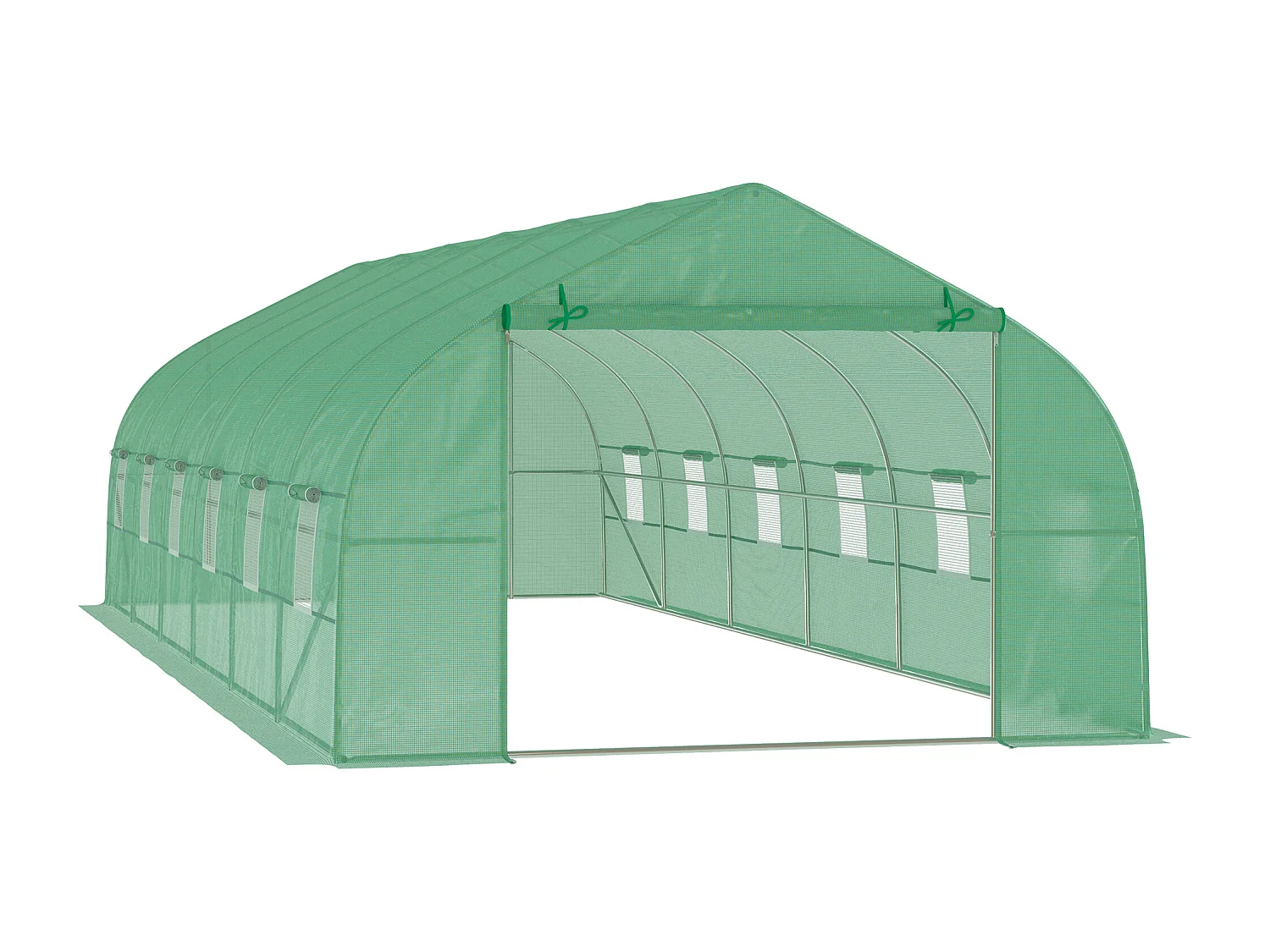 Serre tunnel grande taille 24 m² châssis tubulaire acier galvanisé renforcé 2,4 cm 12 fenêtres 1 porte vert