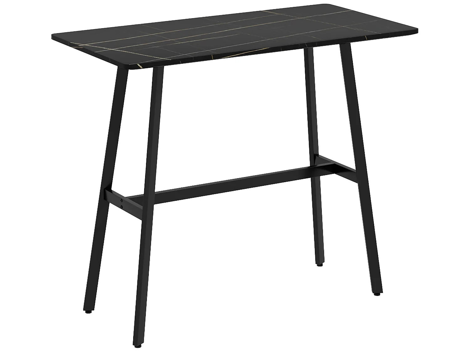 Table de bar - table mange debout - dim. 118L x 58l x 98H cm - châssis piètement acier noir plateau aspect marbre noir veiné blanc
