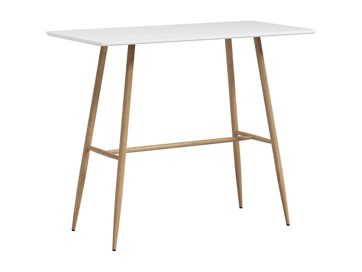 Table de bar rectangulaire style scandinave - dim. 120L x 60l x 98H cm - châssis piètement acier aspect bois plateau MDF blanc