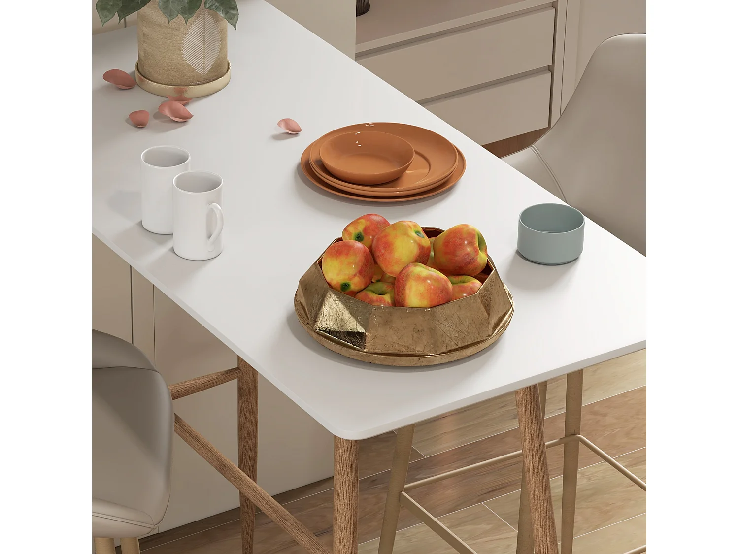 Table de bar rectangulaire style scandinave - dim. 120L x 60l x 98H cm - châssis piètement acier aspect bois plateau MDF blanc