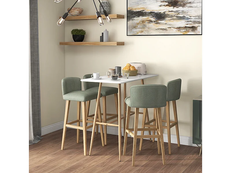 Table de bar rectangulaire style scandinave - dim. 120L x 60l x 98H cm - châssis piètement acier aspect bois plateau MDF blanc