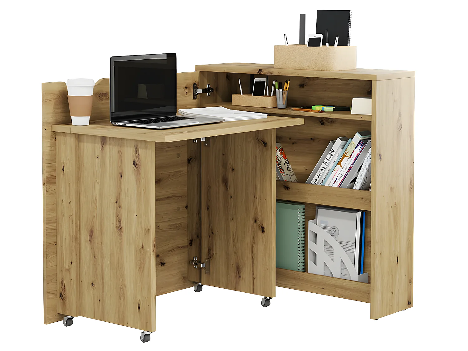 Lenart Scrivania estensibile con ripostiglio WORK CONCEPT SLIM CW02 L Sinistra 90 cm rovere artigianale