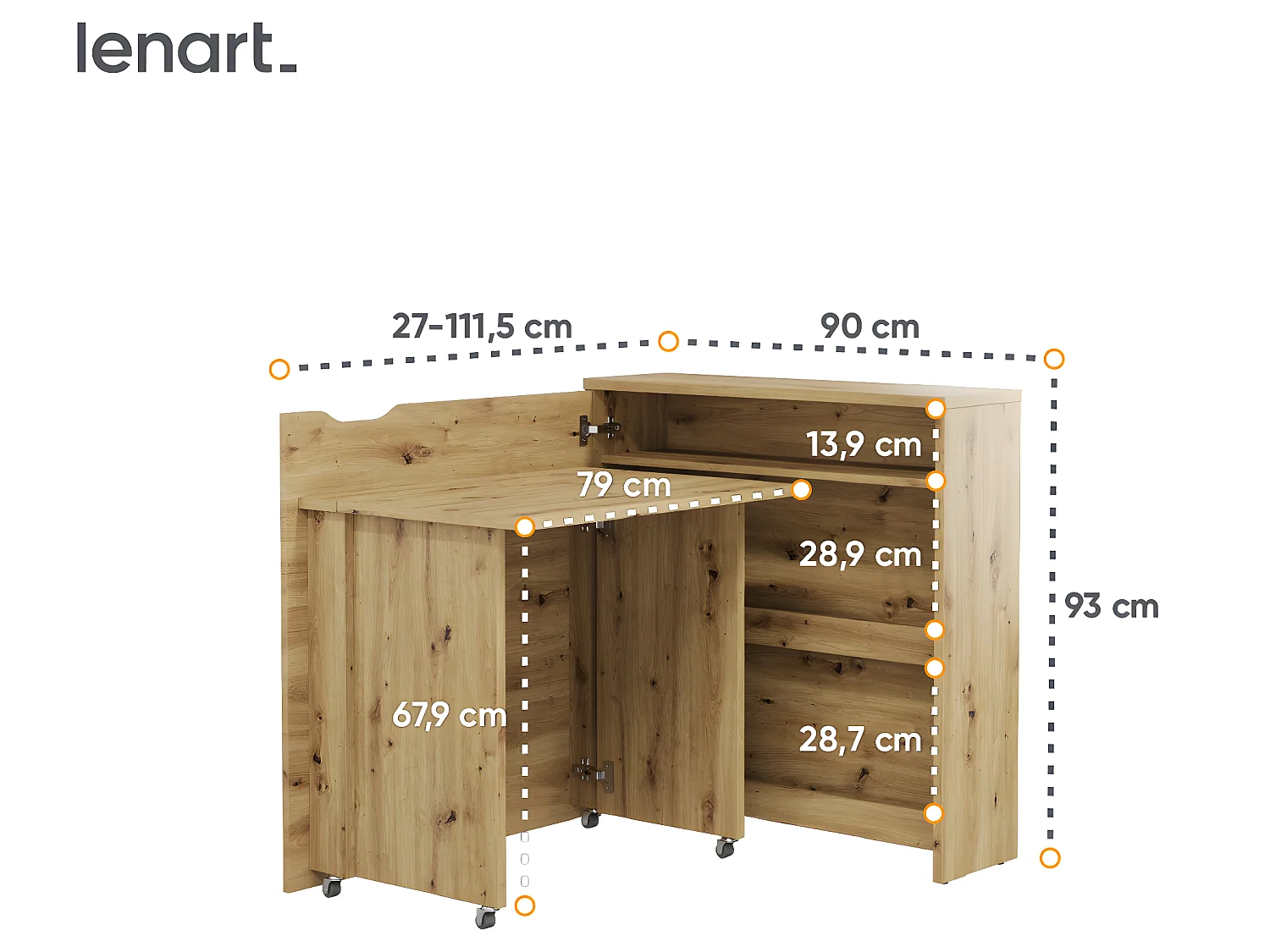 Lenart Scrivania estensibile con ripostiglio WORK CONCEPT SLIM CW02 L Sinistra 90 cm rovere artigianale