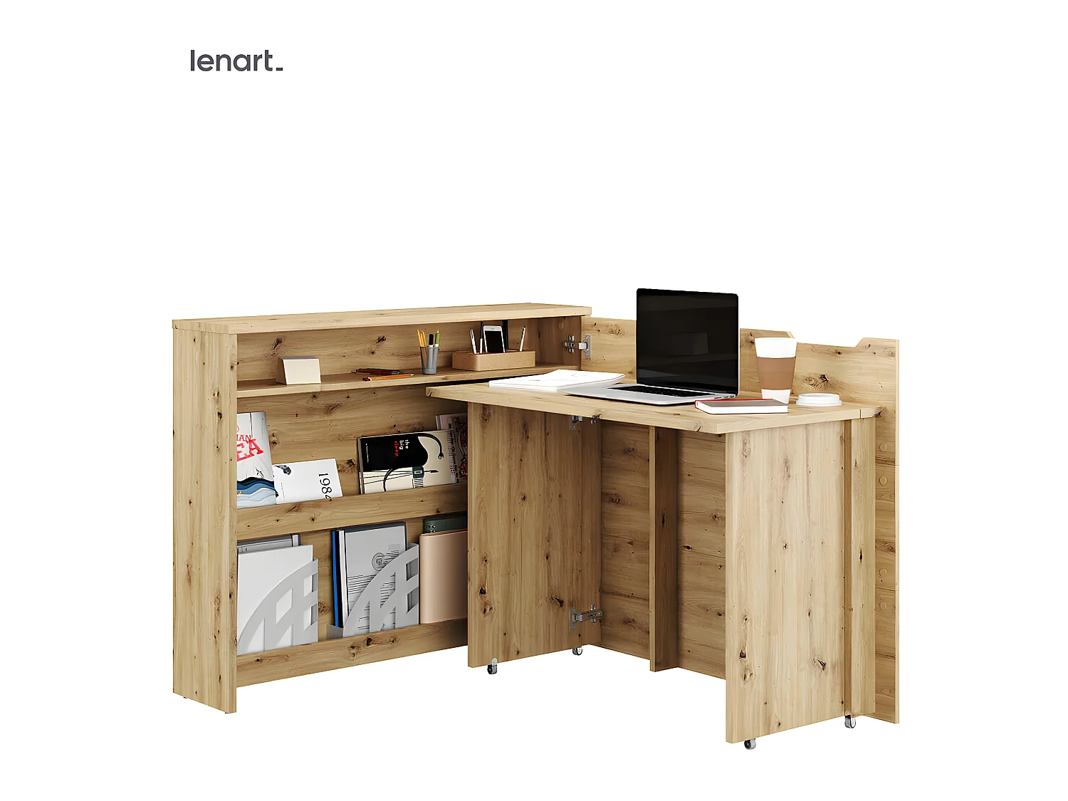Lenart Bureau extensible avec rangement WORK CONCEPT CW01 P Droit 115 cm chêne artisan
