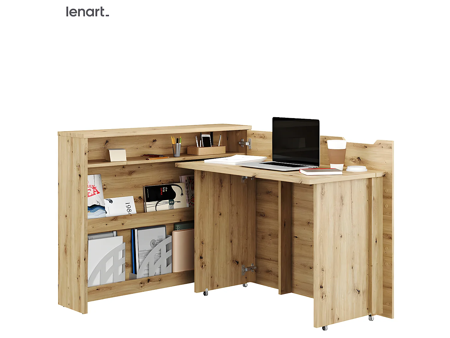 Lenart Uitschuifbaar bureau met opbergruimte WORK CONCEPT CW01 P Rechts 115 cm ambachtelijk eiken