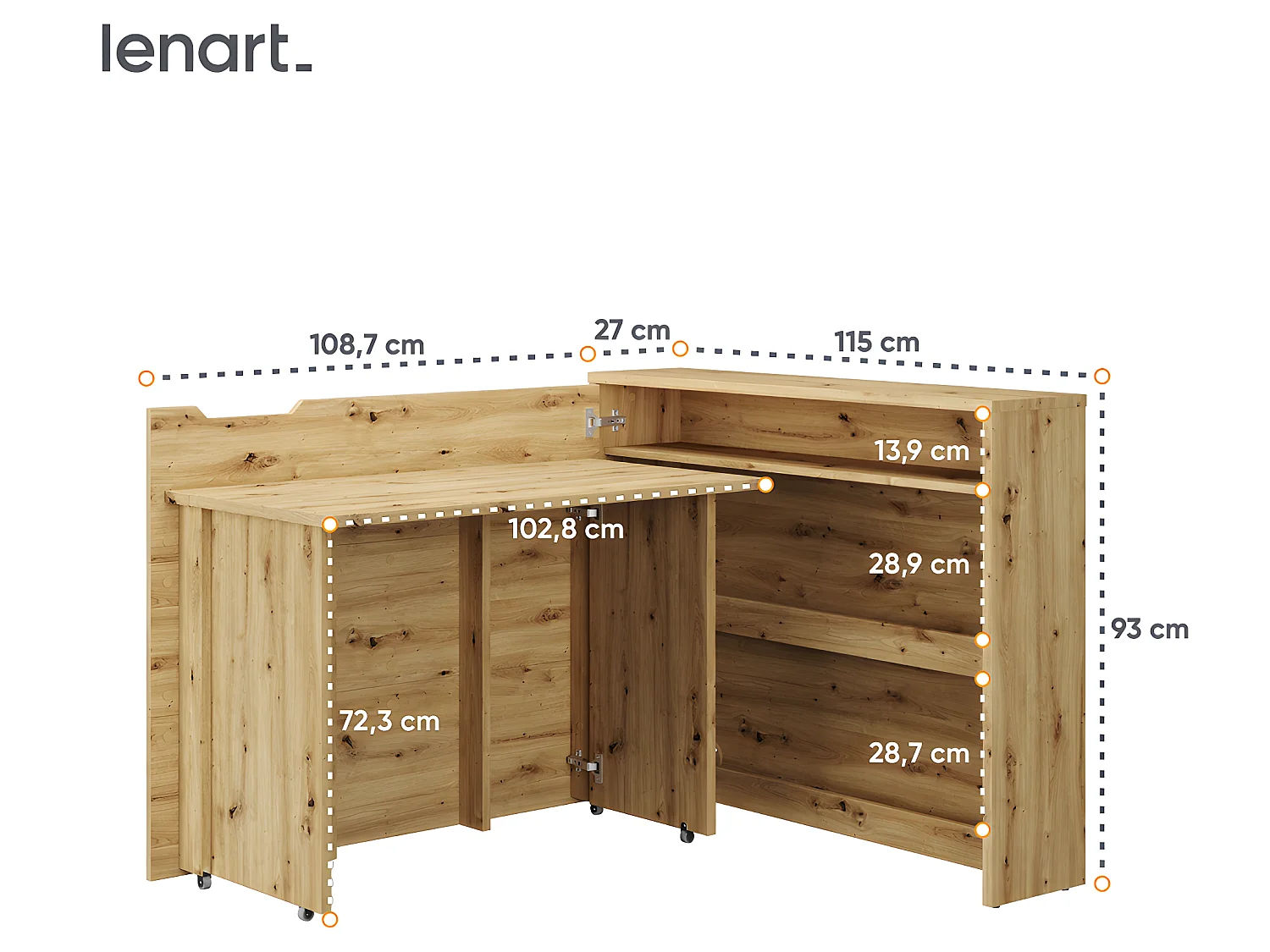 Lenart Bureau extensible avec rangement WORK CONCEPT CW01 L Gauche 115 cm chêne artisan