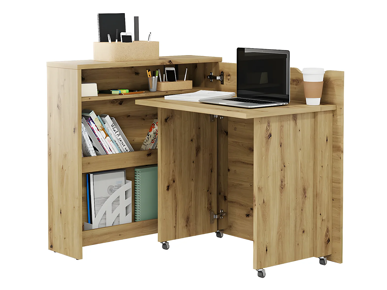 Lenart Scrivania estensibile con ripostiglio WORK CONCEPT SLIM CW02 P Destro 90 cm rovere artigianale