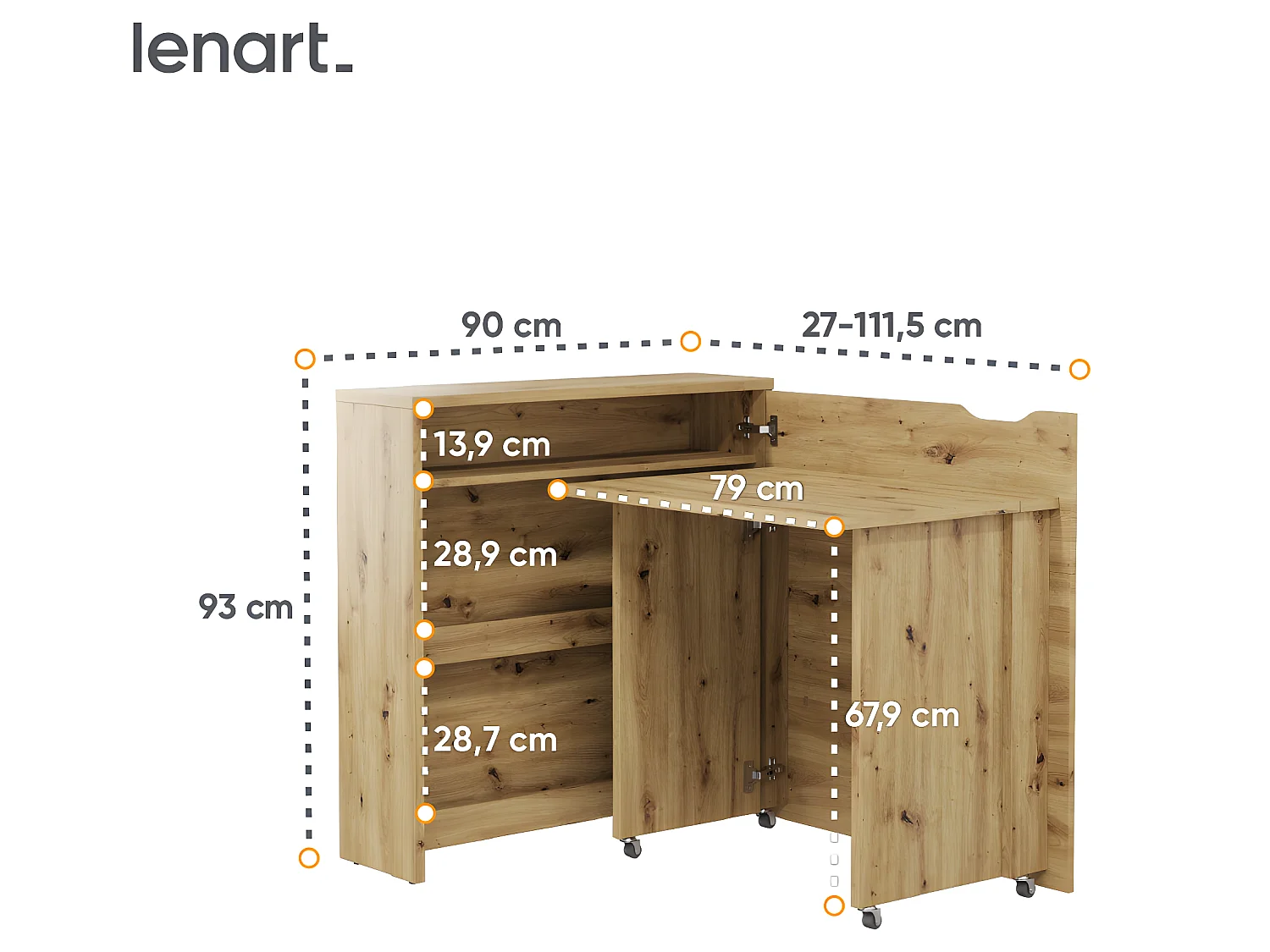 Lenart Uitschuifbaar bureau met opbergruimte WORK CONCEPT SLIM CW02 P Rechts 90 cm ambachtelijk eiken