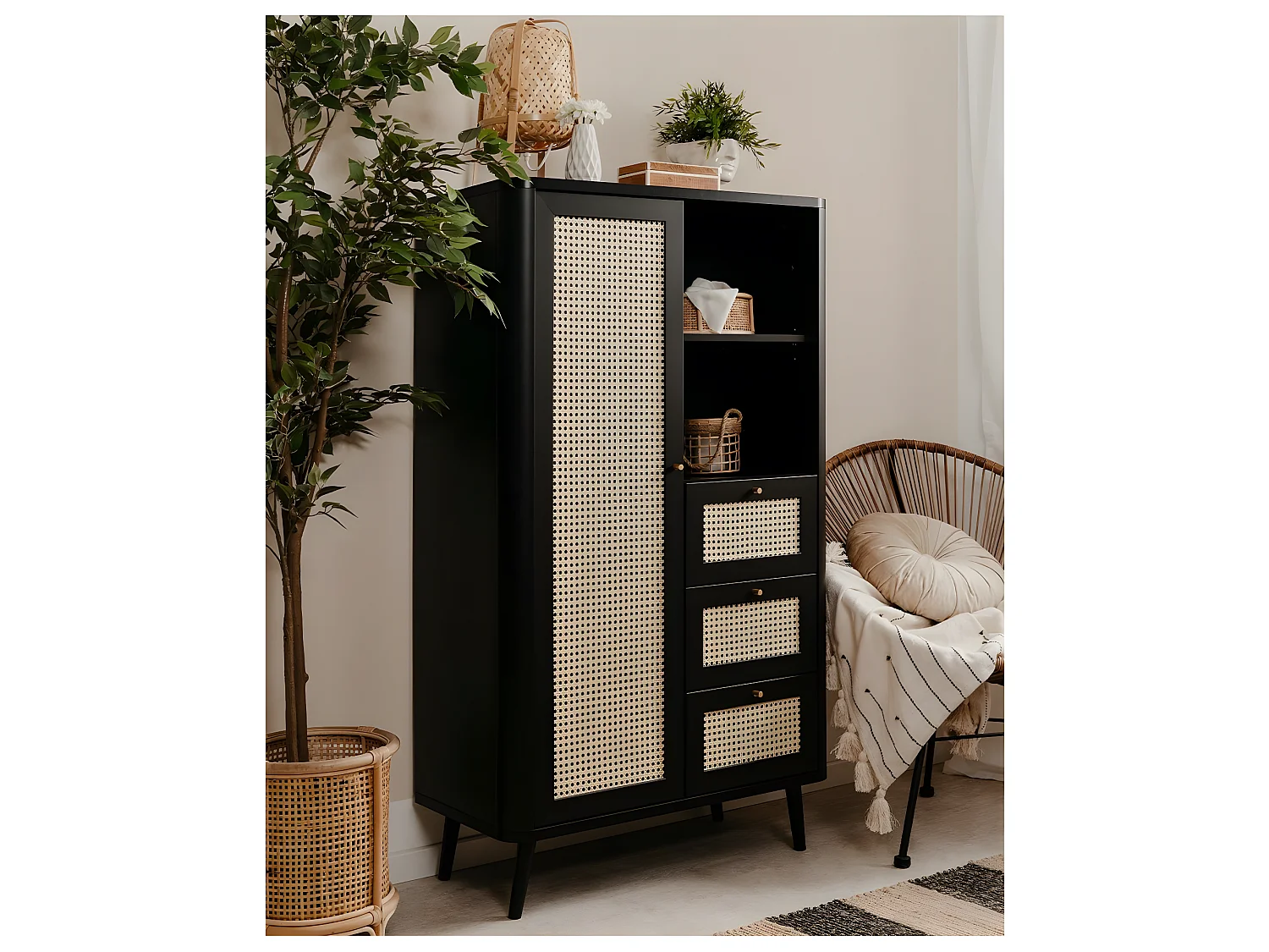 Comò alto a 1 anta e 3 cassetti KUTA - H141 cm