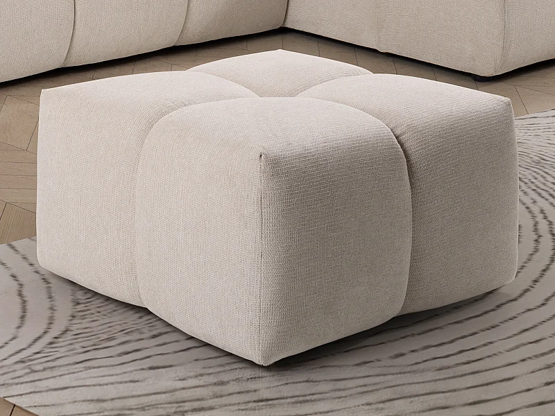 Hocker quadratisch - Stoff - Beige - TRIMALDI