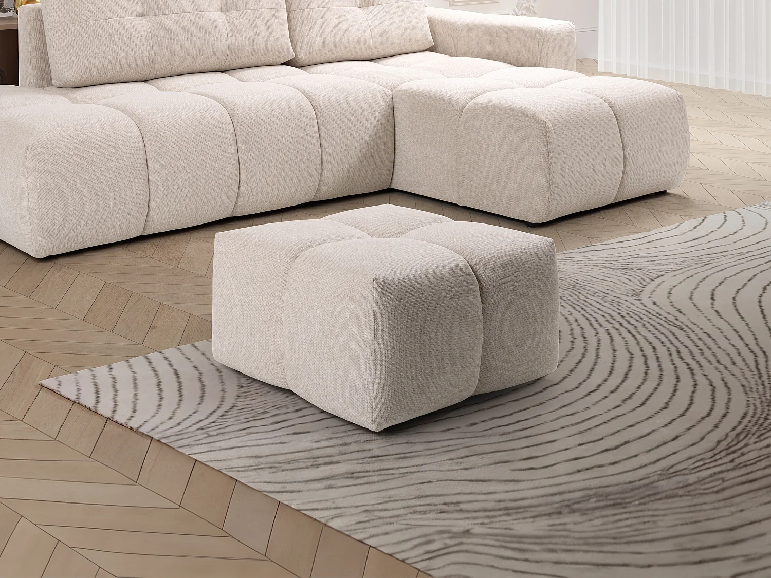 Hocker quadratisch - Stoff - Beige - TRIMALDI