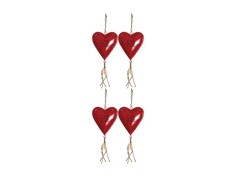 Coeur rouge en métal à suspendre Sweet home 14 cm (Lot de 4)