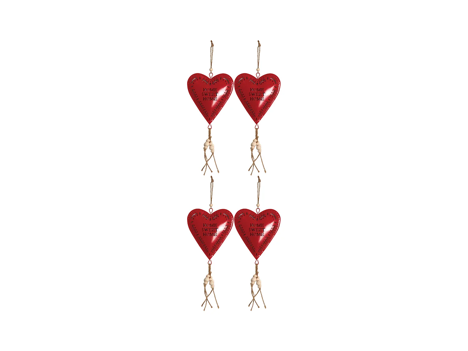 Coeur rouge en métal à suspendre Sweet home 14 cm (Lot de 4)