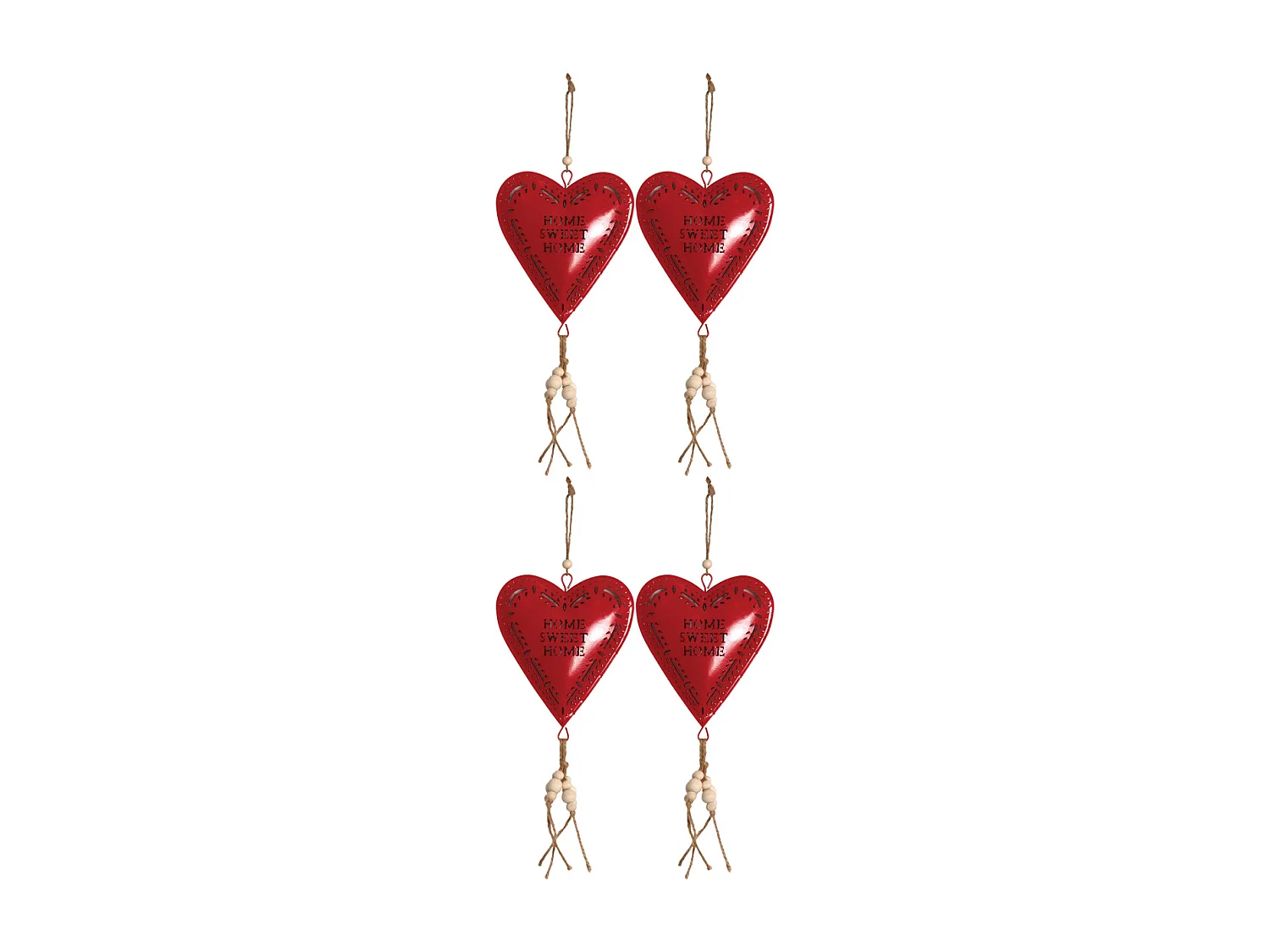 Coeur rouge en métal à suspendre Sweet home 14 cm (Lot de 4)