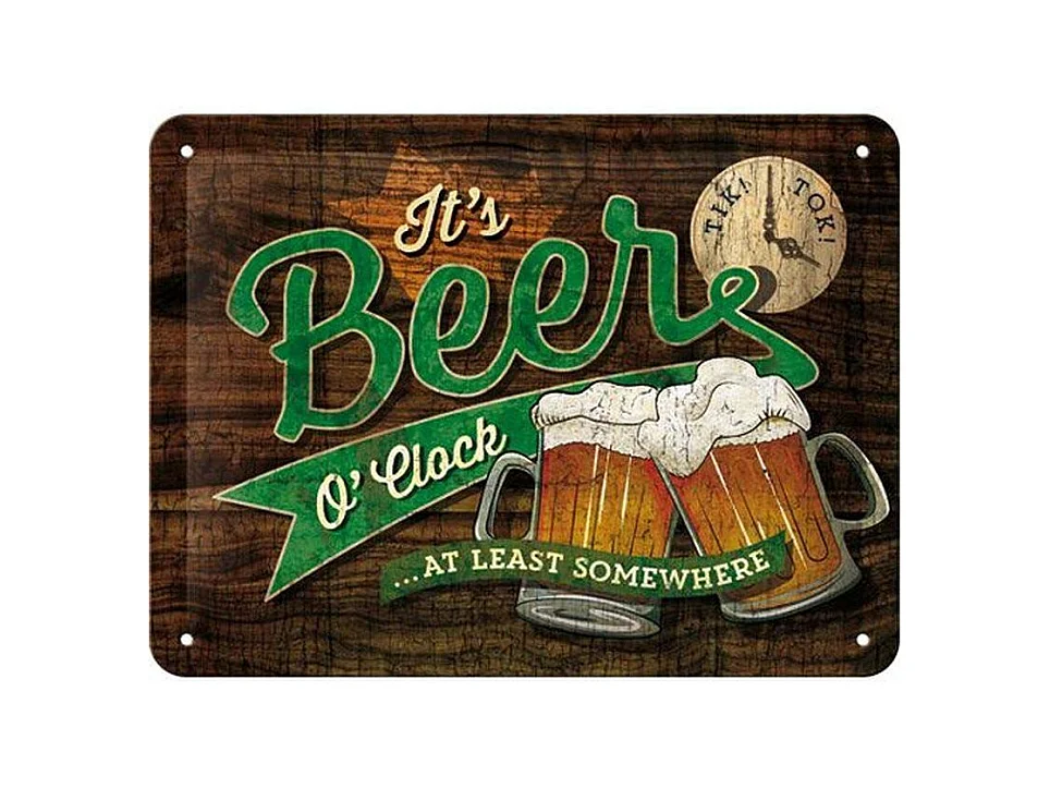 Plaque décorative en métal en relief 20 x 15 cm Beer O' Clock Glasses