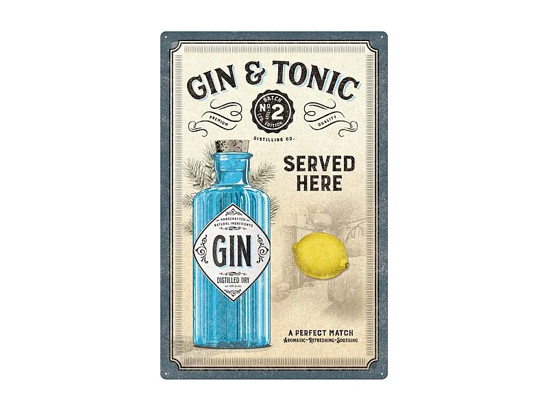 Plaque décorative en métal en relief 40 x 60 cm Gin & Tonic