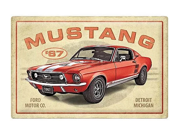 Plaque décorative en métal en relief 40 x 60 cm Ford Mustang GT 1967