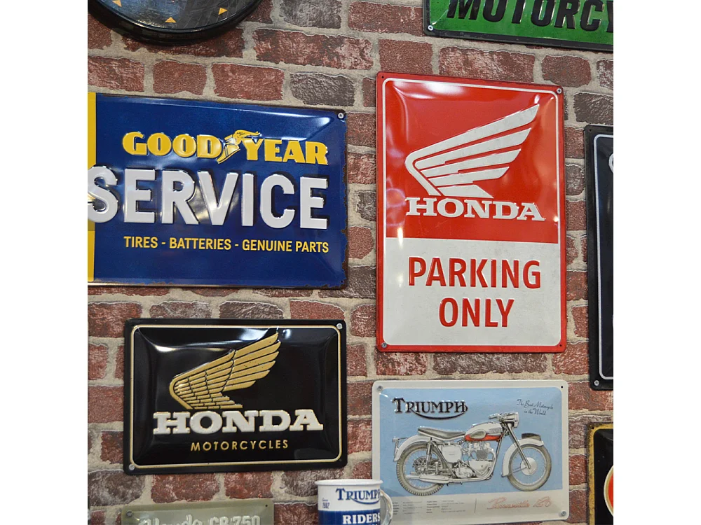 Plaque décorative en métal en relief 30 x 20 cm Honda MC - Motorcycles Gold