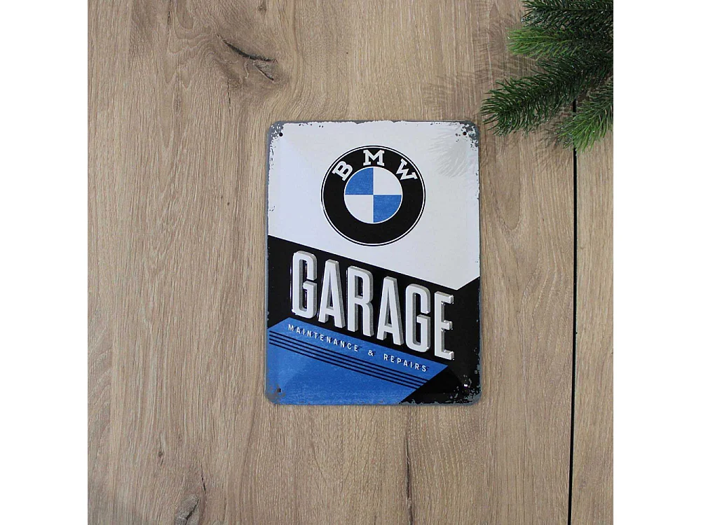 Plaque décorative en métal en relief 20 x 15 cm BMW - Garage