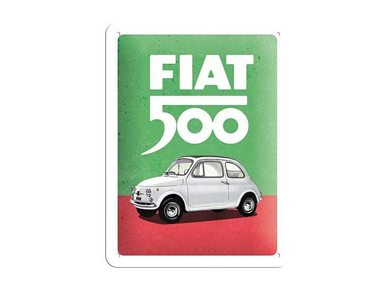 Plaque décorative en métal en relief 20 x 15 cm Fiat 500 - Italian Colours