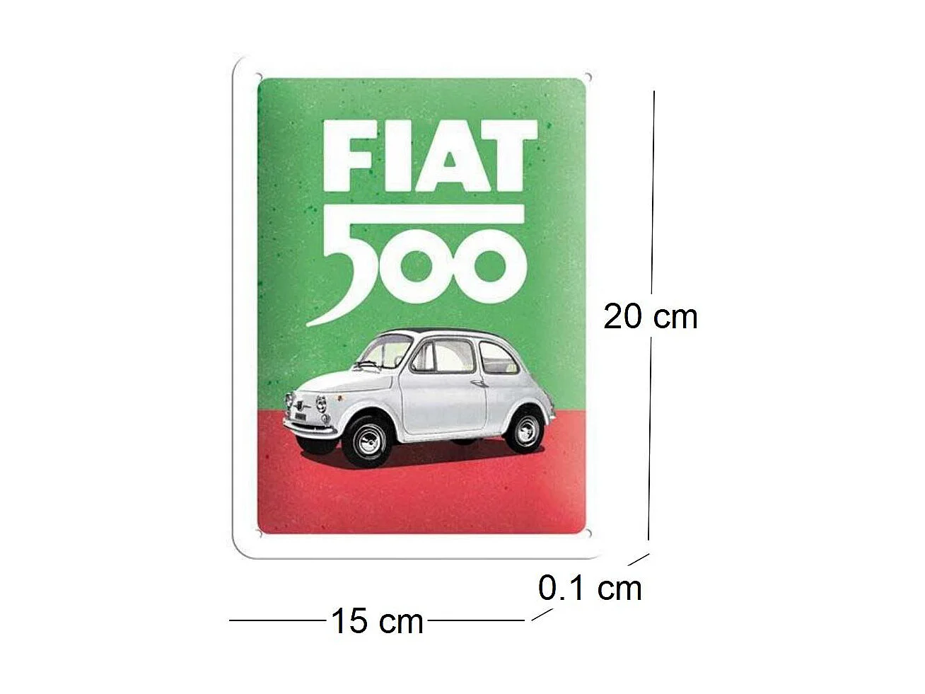 Plaque décorative en métal en relief 20 x 15 cm Fiat 500 - Italian Colours