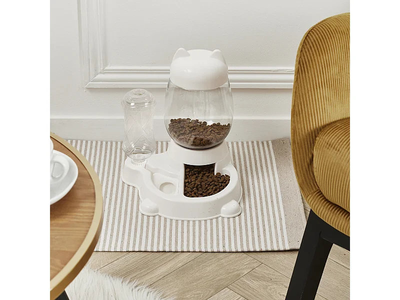 Distributeur Eau Et Croquette Pour Animaux Blanc