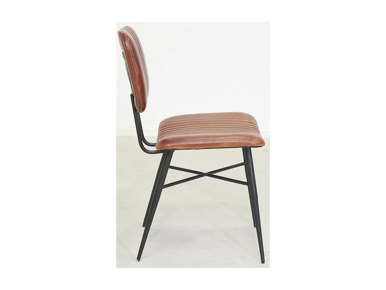 Chaise en cuir cognac et métal
