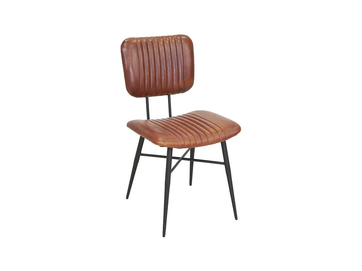 Chaise en cuir cognac et métal