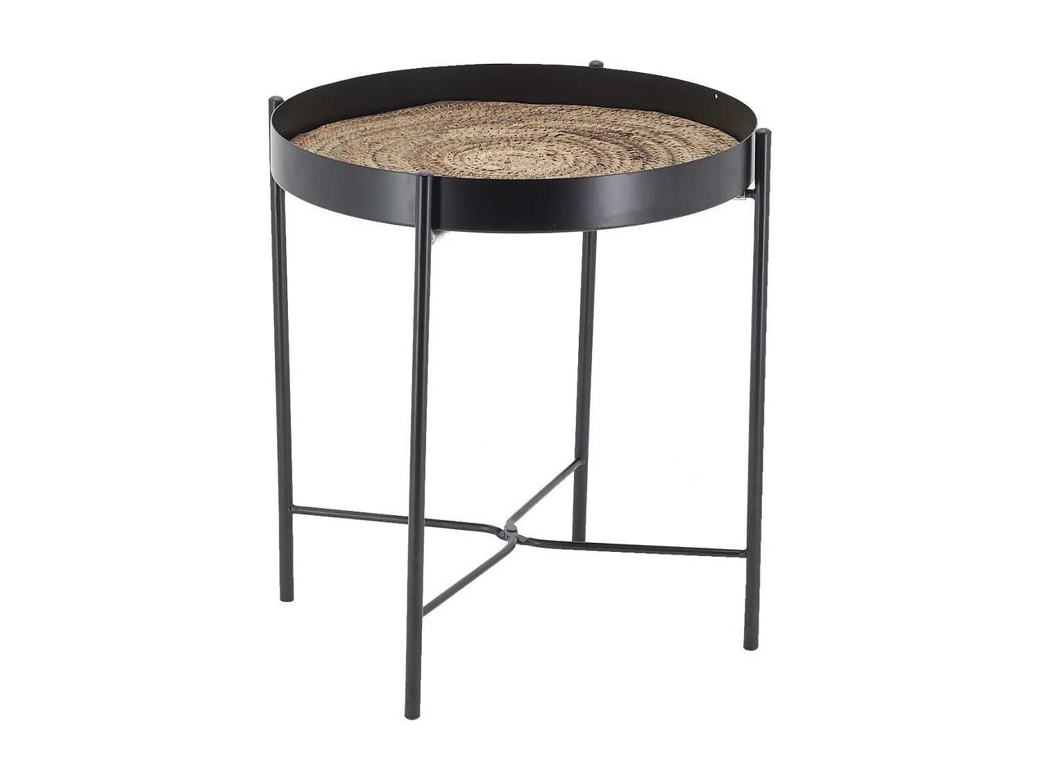 Table ronde en métal et jonc